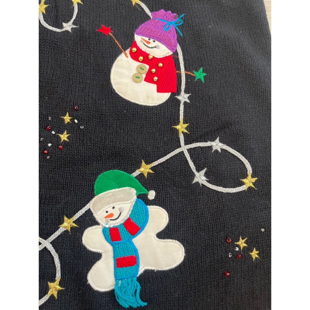 Studio Joy Women's 1X‎ Black Snowman Ugly Christmas Sweater Vest Knit Zipper